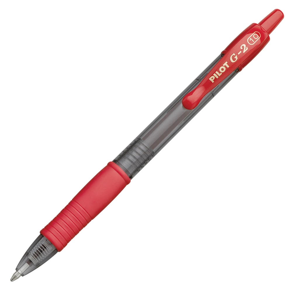 Pilot G2 Retractable Gel Pens, Bold Point, 1.0 mm, Clear Barrels, Red Ink, Pack Of 12 MPN:31258