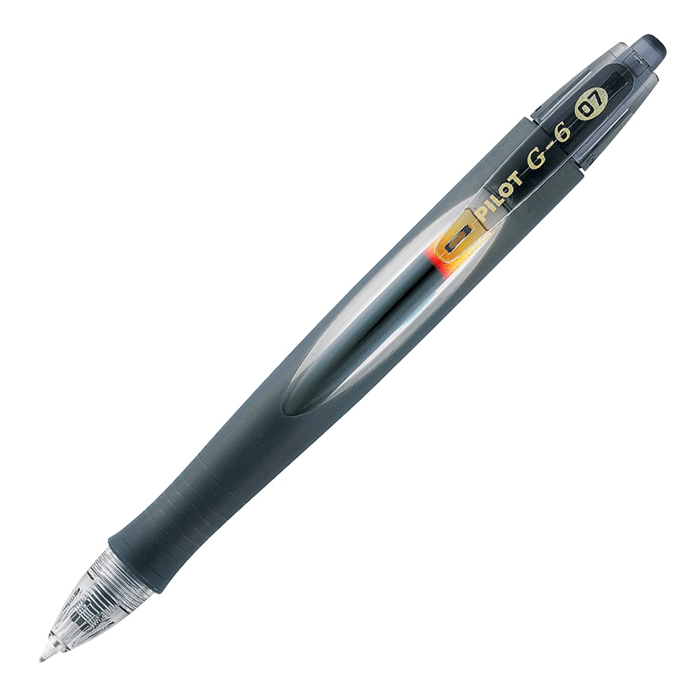 Pilot G-6 Retractable Gel Ink Rollerball Pens, Fine Point, 0.7 mm, Black Barrel, Black Ink, Pack Of 12 Pens MPN:31401