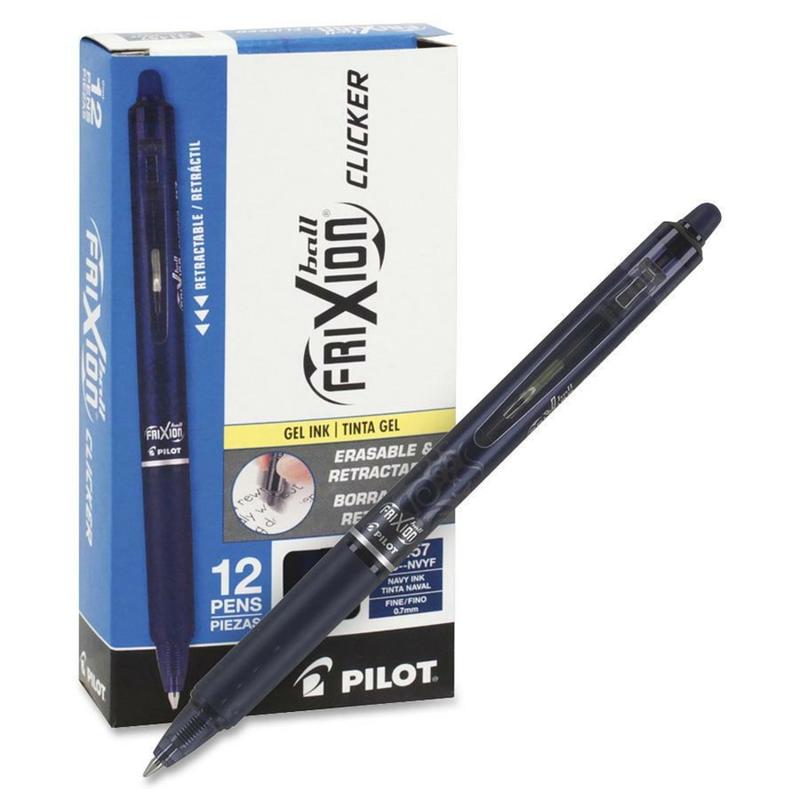 Pilot FriXion Ball Clicker Erasable Retractable Gel Pens, Pack of 12, Fine Point, 0.7 mm, Navy Blue Barrel, Navy Blue Ink MPN:31457