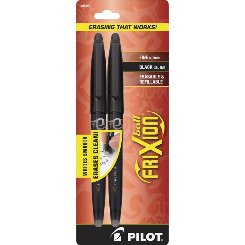 Pilot FriXion Ball Erasable Gel Pens, Pack of 2, Fine Point, 0.7 mm, Black Barrel, Black Ink MPN:31553