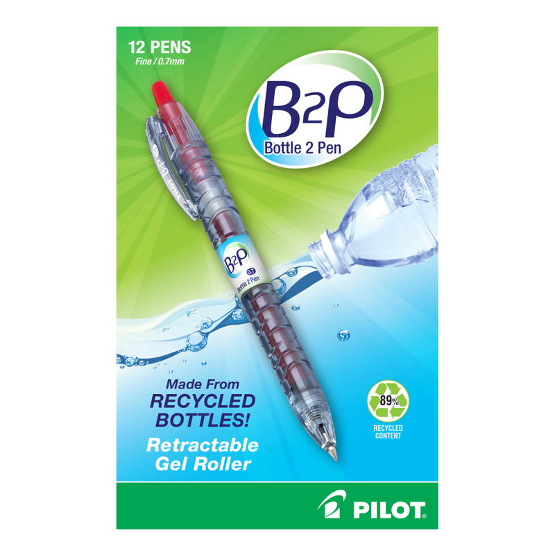 Pilot BeGreen B2P Fine Point Gel Pens, Pack Of 12, Fine Point, 0.7 mm, Barrel, Red Ink MPN:31602