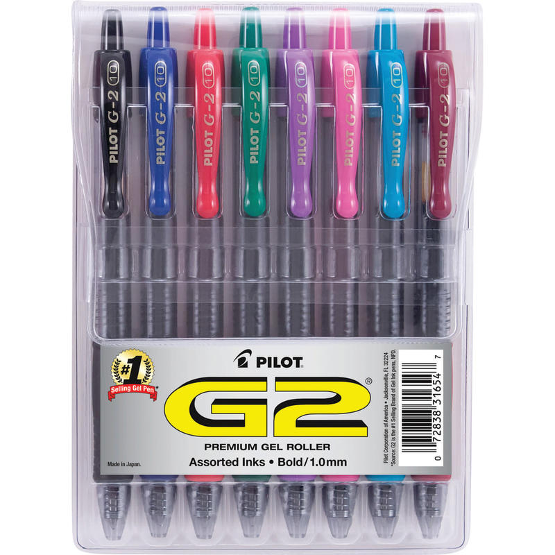 Pilot G2 Retractable Gel Pen, Bold Point, 1.0 mm, Assorted Barrels, Assorted Ink Colors, Pack Of 8 MPN:31654
