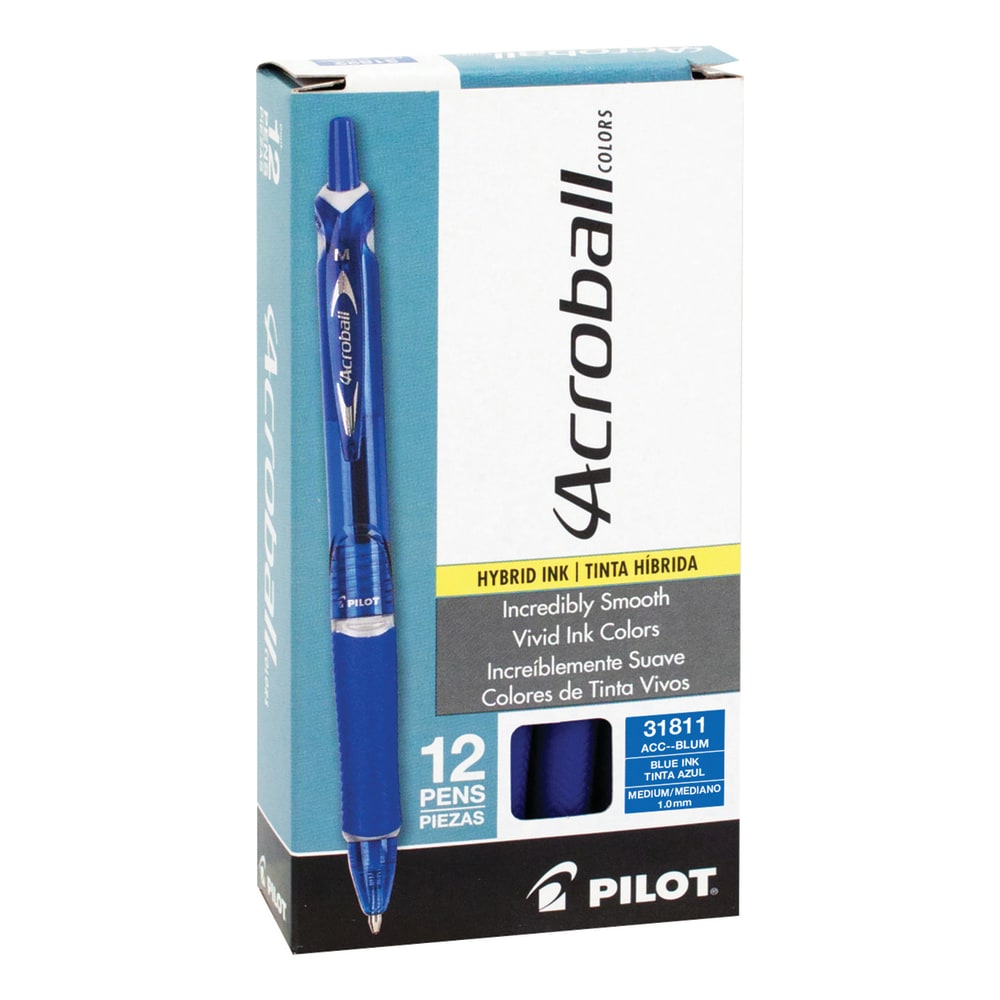 Pilot Acroball Colors Retractable Advanced Ink Pens, Medium Point, 1.0mm, Blue Barrel, Blue Ink, Pack of 12 Pens MPN:31811UOM