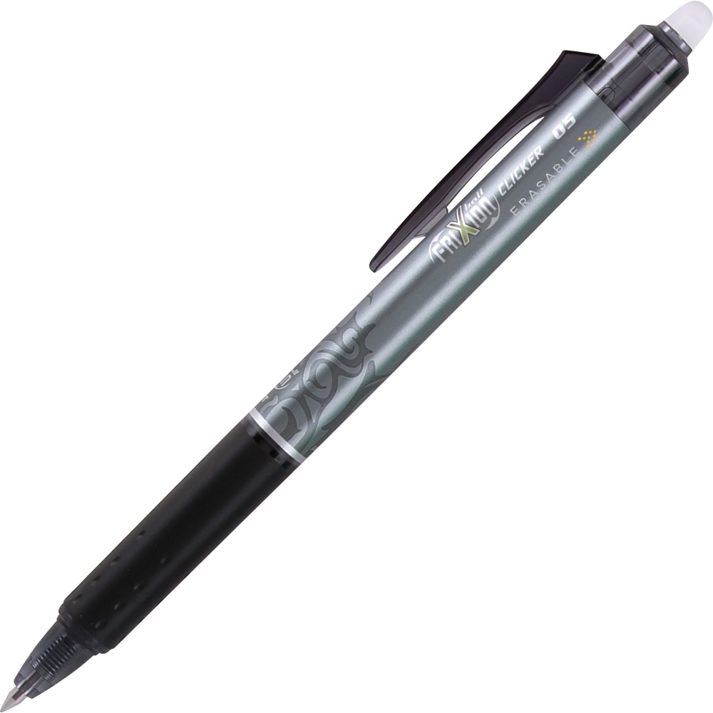 Pilot FriXion Ball Clicker Erasable Retractable Gel Pens, Pack of 12, Extra Fine Point, 0.5 mm, Gray Barrel, Black Ink MPN:32520