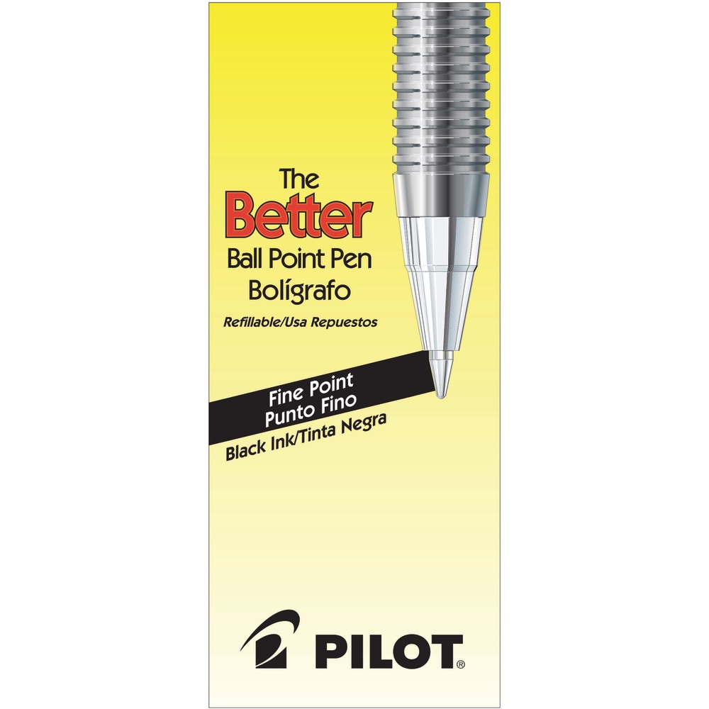 Pilot Better Ballpoint Pens, Fine Point, 0.7 mm, Black Barrel, Black Ink, Pack Of 12 MPN:35011