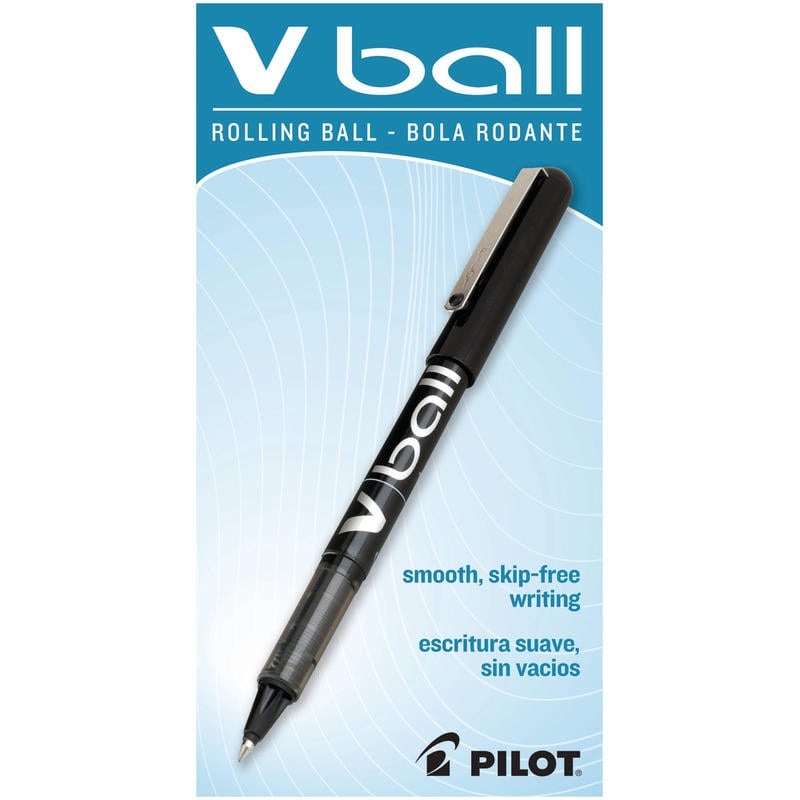 Pilot V-Ball Liquid Ink Rollerball Pens, Extra Fine Point, 0.5 mm, Black Barrel, Black Ink, Pack Of 12 Pens MPN:35200