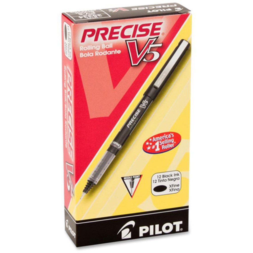 Pilot Precise V5 Liquid Ink Rollerball Pens, Extra Fine Point, 0.5 mm, Black Barrel, Black Ink, Pack Of 12 MPN:35334