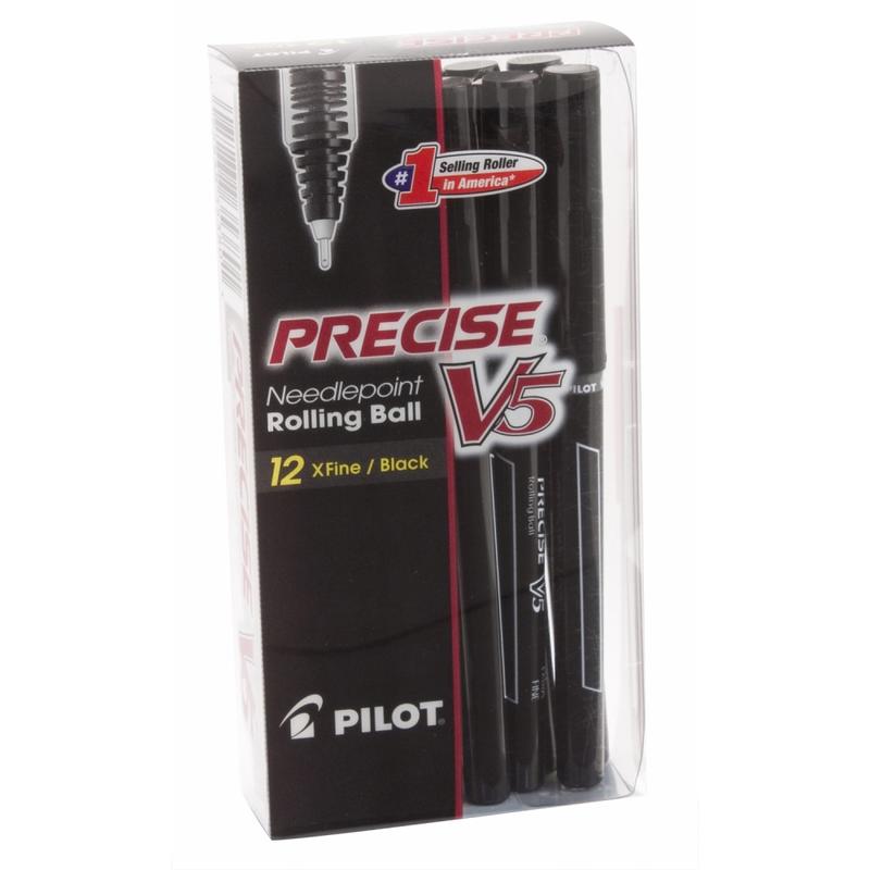 Pilot Precise V5 Rollerball Pens, Extra Fine Point, Black Barrel, Black Ink MPN:35334D-Z