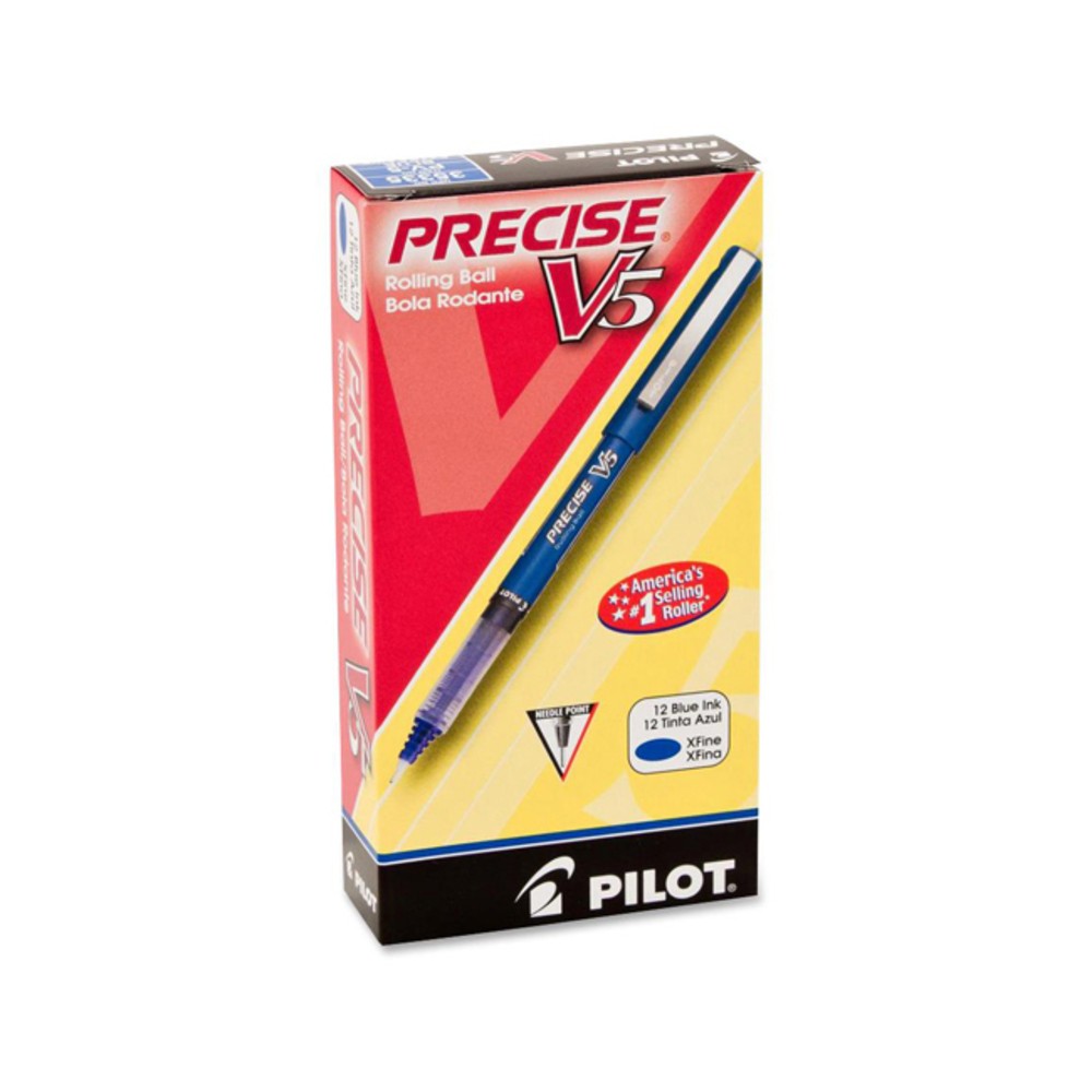 Pilot Precise V5 Liquid Ink Rollerball Pens, Extra Fine Point, 0.5 mm, Blue Barrel, Blue Ink, Pack Of 12 Pens MPN:35335