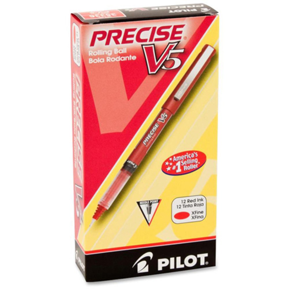 Pilot Precise V5 Liquid Ink Rollerball Pens, Extra Fine Point, 0.5 mm, Red Barrel, Red Ink, Pack Of 12 MPN:35336