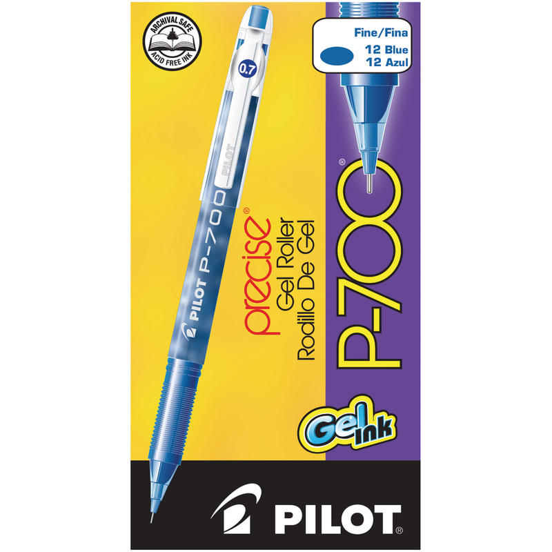Pilot Gel Ink Rollerball Pens, P-700, Fine Point, 0.7 mm, Blue Barrel, Blue Ink, Pack Of 12 Pens MPN:38611
