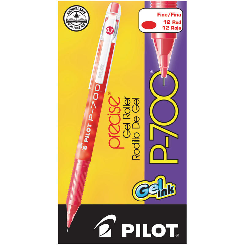 Pilot Gel Ink Rollerball Pens, P-700, Fine Point, 0.7 mm, Red Barrel, Red Ink, Pack Of 12 Pens MPN:38612