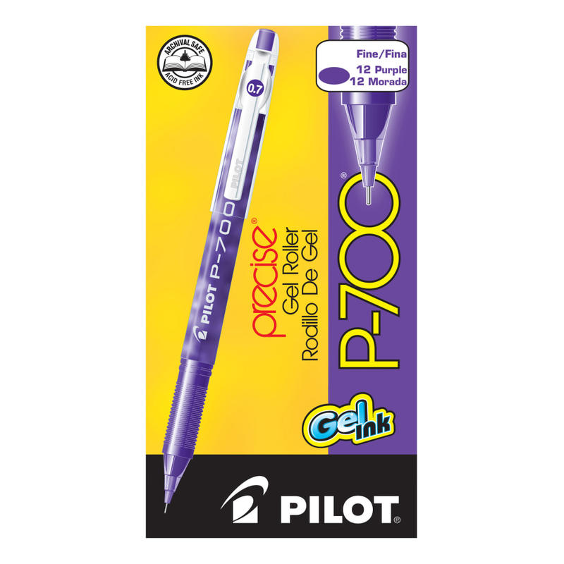 Pilot P700 Gel Rollerball Pens, Fine Point, 0.7 mm, Purple Barrel, Purple Ink, Pack Of 12 Pens MPN:38621