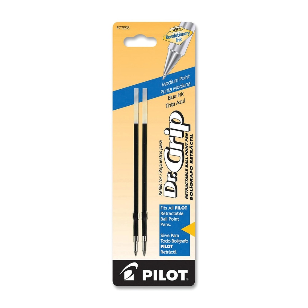 Pilot Ballpoint Pen Refills, Fits Dr. Grip & All Pilot Retractable Ballpoint Pens, Medium Point, 1.0 mm, Blue, Pack Of 2 MPN:77228