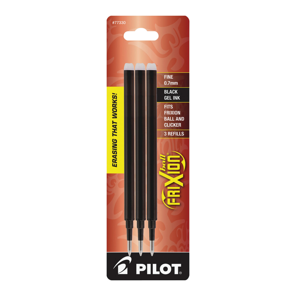 Pilot FriXion Erasable Gel Pen Refills, Fine Point, 0.7 mm, Black Ink, Pack Of 3 MPN:77330