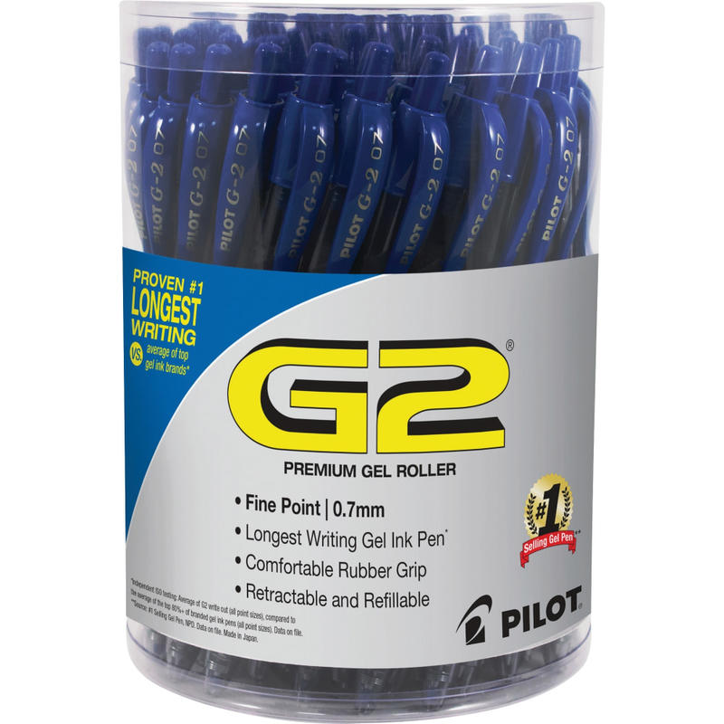 Pilot G2 Retractable Gel Pen, Fine Point, 0.7mm, Clear Barrels, Blue Ink, Tub Of 36 Pens MPN:84066