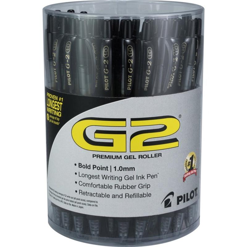 Pilot G2 Retractable Gel Pens, Pack Of 36, Bold Point, 1.0 mm, Clear Barrel, Black Ink MPN:84095