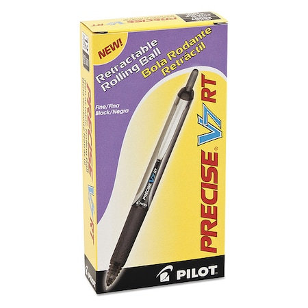 Precise V7RT Rollerball Pen, Retractable, Fine 0.7 mm, Black Ink, Black Barrel, PK12 MPN:26067
