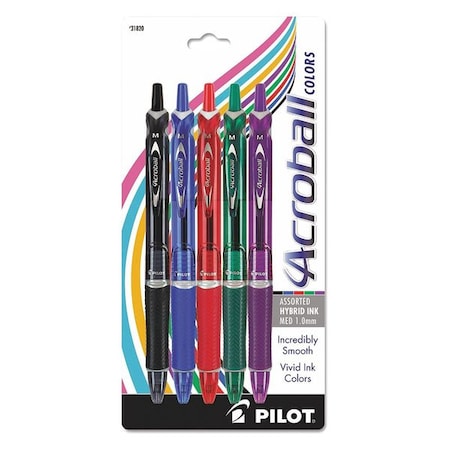 Acroball Colors Advanced Ink Hybrid Gel Pen, Retractable, Medium 1 mm, Assorted Colors, PK5 MPN:72838