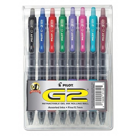 Retractable Gel Roller Ball Pen, Fine 0.7 mm, Assorted PK8 MPN:PIL31128
