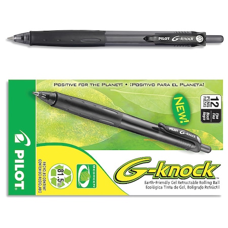 G-Knock BeGreen Gel Pen, Retractable, Fine 0.7 mm, Black Ink, Smoke/Black Barrel, PK12 MPN:PIL31506