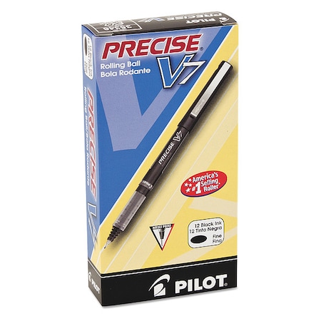 Precise V7 Rollerball Pen, Stick, Fine 0.7 mm, Black Ink, Black/Clear Barrel, PK12 MPN:PIL35346