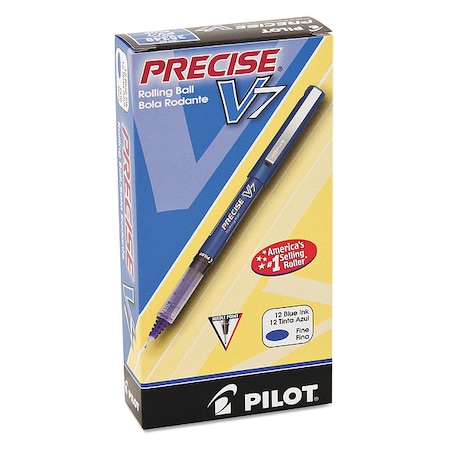 Precise V7 Rollerball Pen, Stick, Fine 0.7 mm, Blue Ink, Blue/Clear Barrel, PK12 MPN:PIL35349