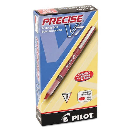 Precise V7 Rollerball Pen, Stick, Fine 0.7 mm, Red Ink, Red/Clear Barrel, PK12 MPN:PIL35352