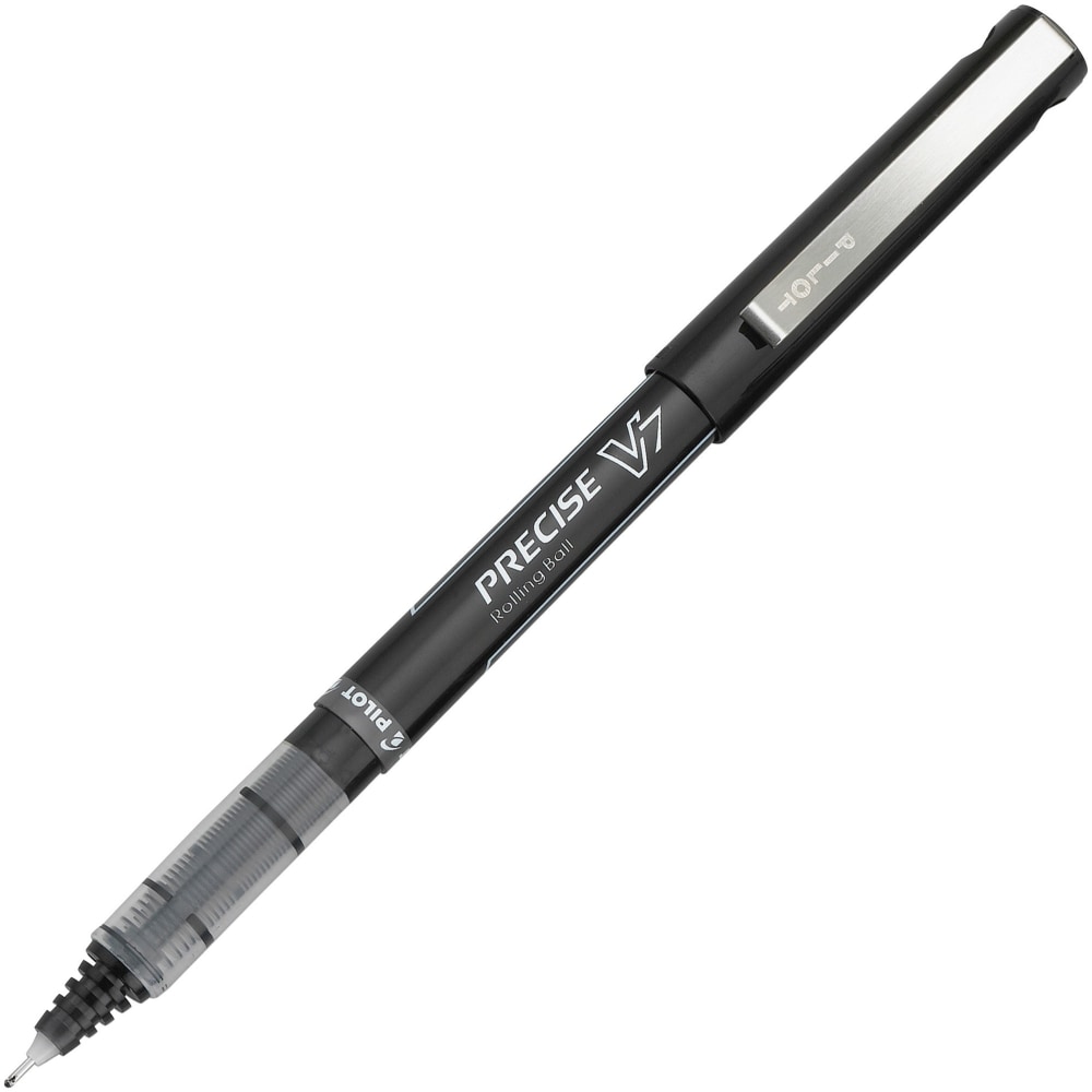Pilot Precise V7 Premium Capped Rolling Ball Pens, Bar Coded, Fine Point, 0.7 mm, Clear Barrel, Black Ink, Pack Of 12 Pens MPN:PIL35392