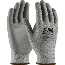 G-Tek PolyKor Seamless Knit Blended Glove Polyurethane Coated Flat Grip Large Salt and Pepper 12PR 16-150/L
