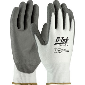 G-Tek PolyKor Seamless Knit Blended Glove Polyurethane Coated Flat Grip Large White 12 Pairs 16-D622/L