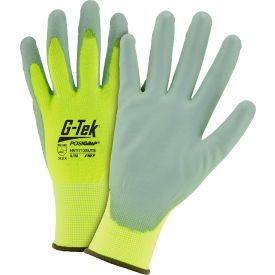 Touch Screen Hi Vis Yellow Nylon Shell Coated Gloves Gray PU Palm Coat Medium HVY713SUTS/M - Pkg Qty 12