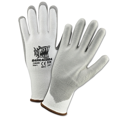 White HPpe Shell With Grey Pu Dipped GLOVES. MPN:713HGWUB/L