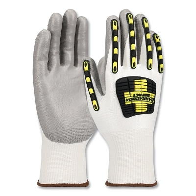 White HPpe Shell With Grey Pu Dipped GLOVES. MPN:713HGWUB/S