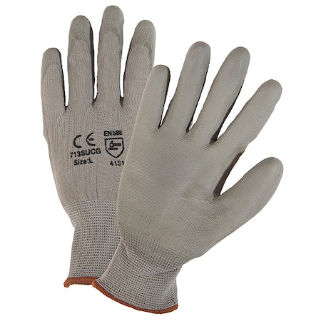 Work Gloves, Gray, PU Coated, Nylon, M, PK12 MPN:713SUCG/M