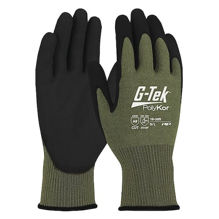Cut-Resistant Glove, Cut Level A9, Dipped, Water-Based Polyurethane, Sandy, L 12 PK MPN:16-399/L