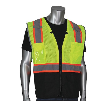 Hi-Vis Vest, Bk Bottom Ripstop, Lime Yl, M MPN:302-0650D-LY/M