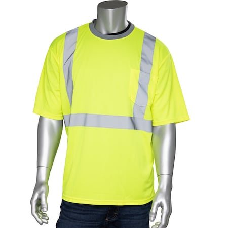 Crew Neck Wicking Polyester T-Shirt, R2, 100% Polyester Birdseye Mesh, Lime/Yellow, L MPN:312-1200-LY/L