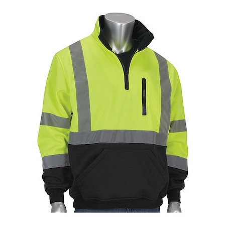 High Visibility 1/4 Zip Sweatshirt, 3, R, 10 oz polyester fleece, Lime/Yellow, 4X MPN:323-1330B-LY/4X