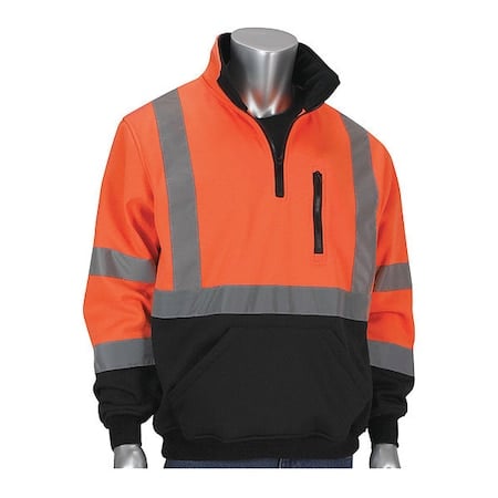 High Visibility 1/4 Zip Sweatshirt, R3, R3, Fleece, Orange, L MPN:323-1330B-OR/L