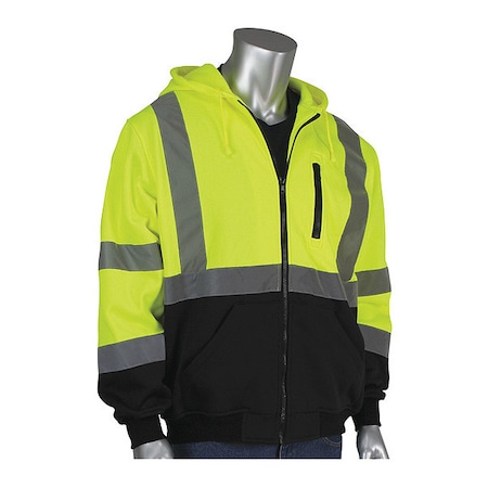 High Visibility Front Zip Sweatshirt, Class 3, R3, Fleece, Lime/Yellow, 5X MPN:323-1370B-LY/5X