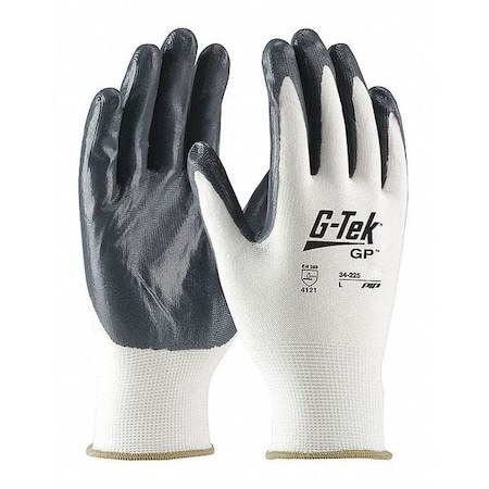 Coated Gloves, Nitrile, Smooth, Palm and Fingers, Not Rated Abrasion Level, White/Gray, M 1 PR MPN:34-225/M