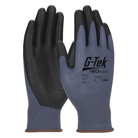 Coated Gloves, Water-Based Polyurethane, Sandy, Palm, 3 Abrasion Level, Blue/Black, XS (6) 12 PK MPN:34-600