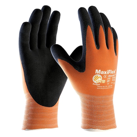 Hi-Vis Coated Gloves, Foam Nitrile, Micro-Foam, Palm, 3 Abrasion Level, Orange, M (8) 12 PK MPN:34-8014/M