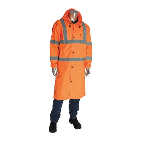 Hi-Visibility Rain Coat, Org, XL, Polyester, Hi-Vis Orange, XL MPN:353-1048-OR/XL