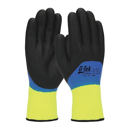 Hi-Vis Cold Protection Coated Gloves, Nitrile Foam Palm, Acrylic Terry/PolyKor Yarn Lining, L MPN:41-1415/L