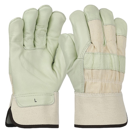 Leather Gloves, Cowhide, Safety Cuff, Wing Thumb, Full Finger, Off-White, XL, 12 PK MPN:5000