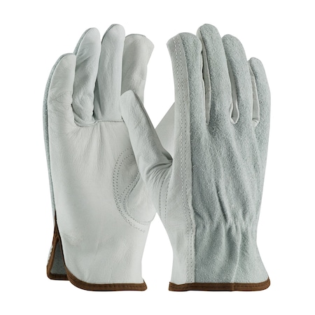 Leather Drivers Gloves, Cowhide, Shirred Slip-On, Keystone Thumb, Gunn Cut, Gray, L 12 PK MPN:68-161SB/L