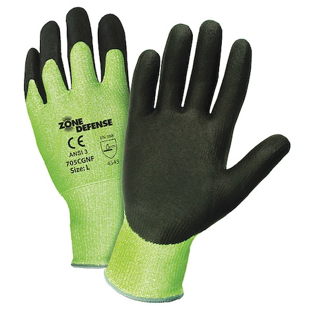 Hi-Vis Cut Resistant Coated Gloves, Cut Level A3, Nitrile, Sandy, XL 12 PK MPN:705CGNF/XL