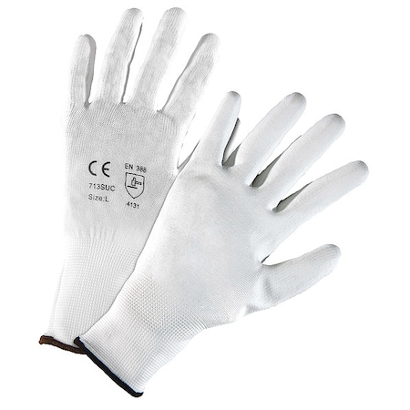 Coated Gloves, Polyurethane, Smooth, Palm, 4 Abrasion Level, White, S 12 PK MPN:713SUC/S